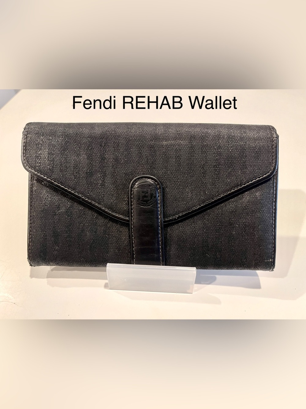 Fendi REHAB Wallet Leather & Fabric Embossed Logo/snap flap closure